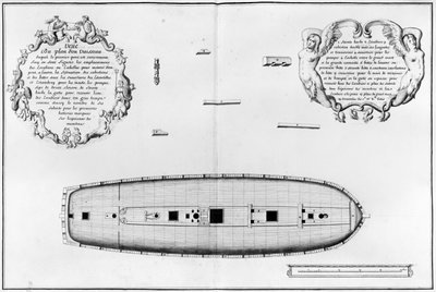 Plan van een schip met een voltooid eerste dek, illustratie uit de 